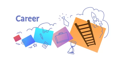 Fototapeten ladder icon successful career strategy concept sketch doodle horizontal isolated flat vector illustration © mast3r