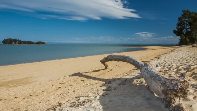 Timelapse of beautiful sunny beach in Abel Tasman National Park in New Zealand, one of the Great Walks.