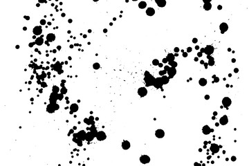 Ink grunge drops texture. Black hand drawn splashes and stains on white background.