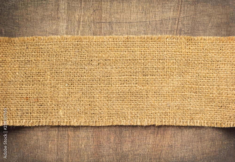 Wall mural burlap hessian sacking backdrop on wood