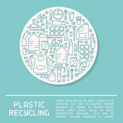 Plastic waste information banner. Line style vector illustration. There is place for your text