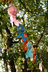 Preparing for Loi Khrathong in Chiang Mai. Temples and landmarks decorated with paper lanterns