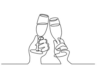 Two Hands cheering with glasses of champagne - obrazy, fototapety, plakaty