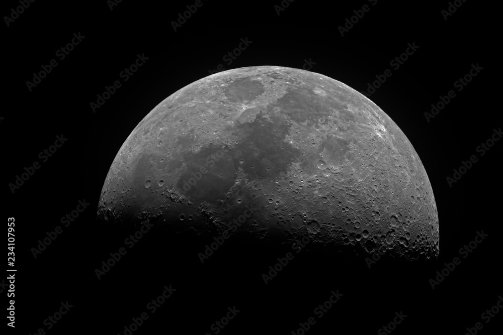 Canvas Prints horizontal big and bright moon in its first quarter phase, isolated in dark background into space, t