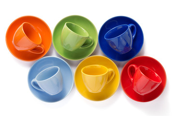 empty cup and saucer isolated on white