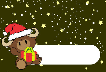 cute baby ox cartoon xmas background card in vector format