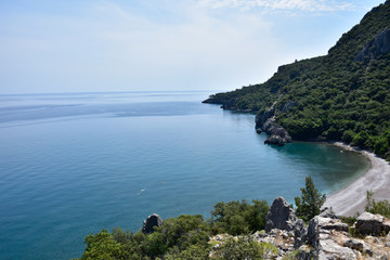 Fototapeta premium Cirali, Olympos, Antalya, TURKEY - Aerial view of Cirali Beach from ancient Olympos ruins located located on historical Lycian way.