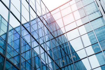 transparent glass wall of office building