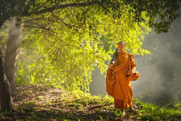 Monk walking hike