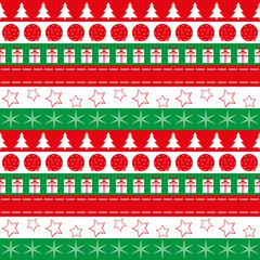 seamless background of christmas patterns in red, green and white