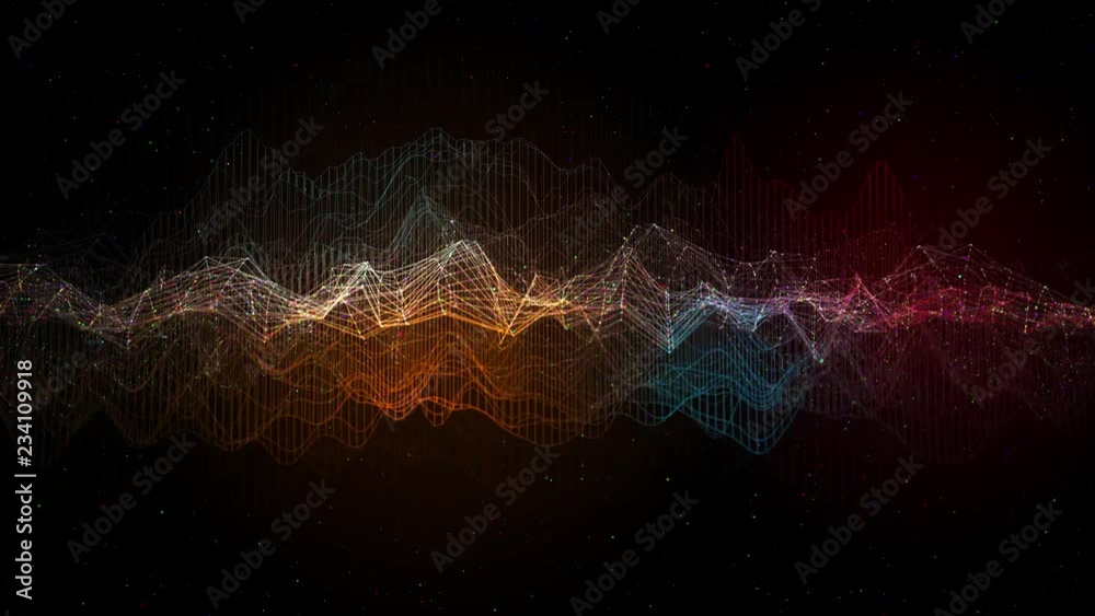 Fototapete 3d render data visualization. complex graph with glow elements and particles. technology background.