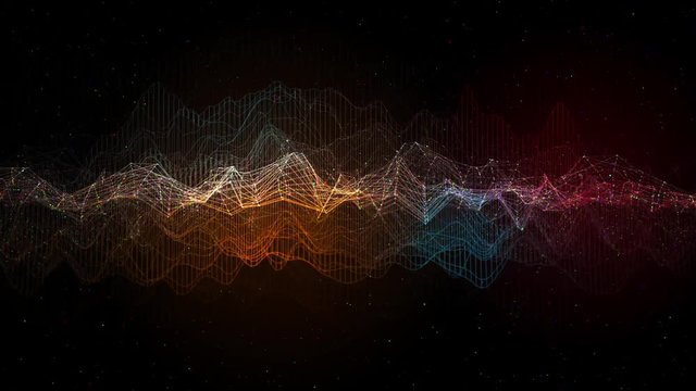 3d render data visualization. Complex graph with glow elements and particles. Technology background. Loopable animation.