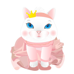 Cute cartoon cat ballerina. Kitten ballerina. Vector illustration.