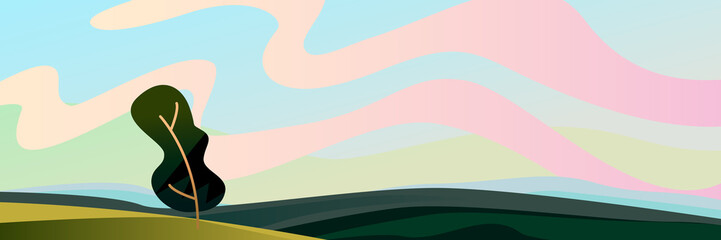 Obraz premium Beautiful landscape background. Field, meadow and tree.