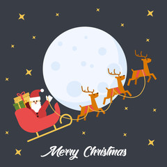 Naklejka premium Christmas vector illustartion with santa and reindeers