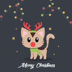 Christmas vector illustration with cat and christmas elements