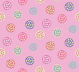 Hand drawn multicolor circles on pink background