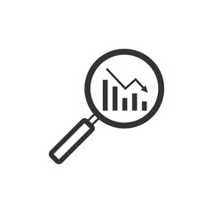 Magnifying glass, graph, chart icon. Vector illustration, flat design.
