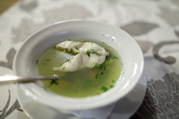 Plate with pike perch soup