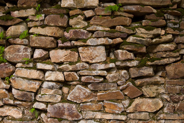 the wall of masonry with elements of plants. architecture, ancient wall.