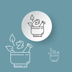 vector line icons, sign and symbols in flat design on paper cut circle and hextagon shape medicine and health 