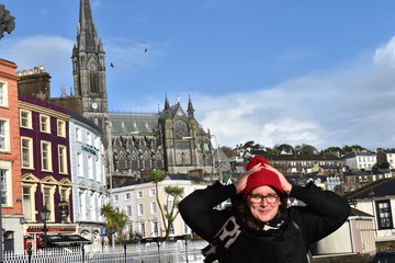 Girl on a day trip out into the country of Ireland visiting Cobh. Cobh, Ireland, November, 2018