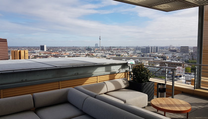 View to Berlin Mitte from the Atrium Tower in Berlin, Germany.