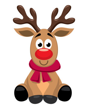 vector cute cartoon of red nosed reindeer toy, rudolph