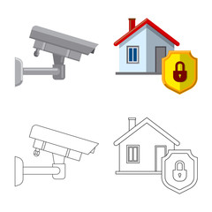 Vector illustration of office and house sign. Set of office and system vector icon for stock.