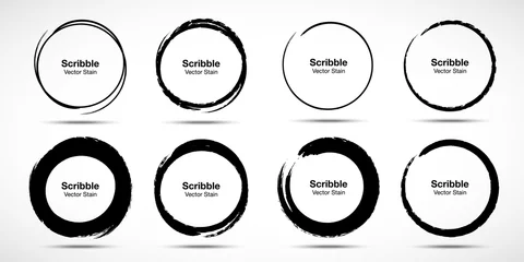 Fotobehang Hand drawn circle brush sketch set. Grunge doodle scribble round circles for message note mark design element. Brush circular smears. Banners, Insignias , Logos, Icons, Labels and Badges. Vector © Bank Design Elements