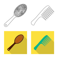 Vector illustration of brush and hair symbol. Set of brush and hairbrush stock vector illustration.