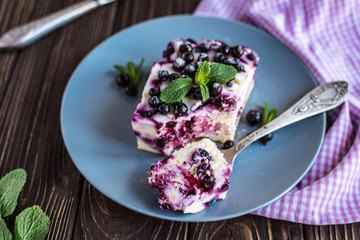 Delicious homemade cottage cheese casserole with berries on a plate