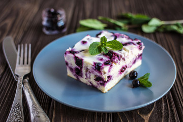 Delicious homemade cottage cheese casserole with berries on a plate