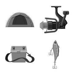 Isolated object of fish and fishing icon. Collection of fish and equipment vector icon for stock.