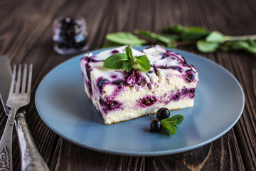 Delicious homemade cottage cheese casserole with berries on a plate