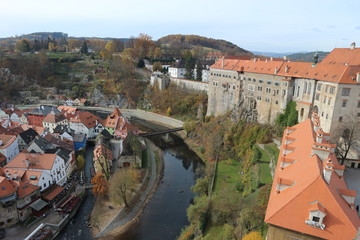 Fototapeta na wymiar Beautiful view of Vltava river and Cesky Krumlov town, Czech Republic