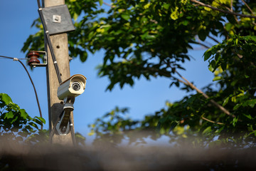 Fototapeta premium CCTV installment on public electrical pole