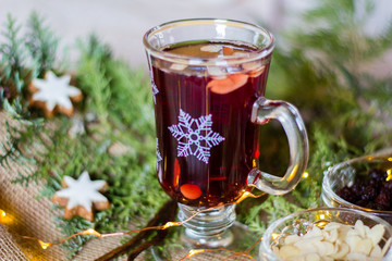 Glasses with red mulled wine  also called 