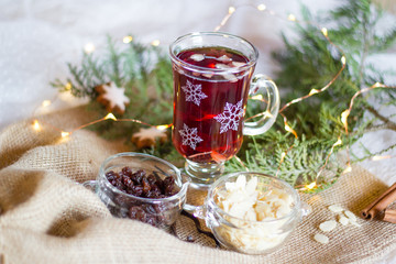 Glasses with red mulled wine  also called 