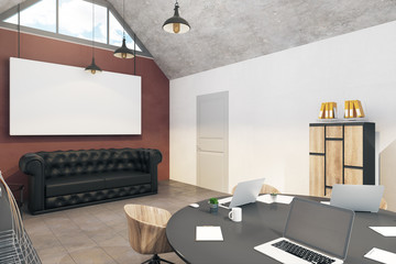 Modern conference room with poster