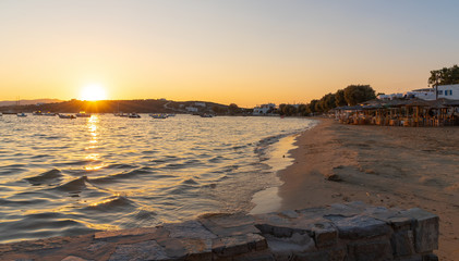 Naklejka premium Aliki beach at sunset - Cyclades island - Aegean sea - Aliki Paros - Greece