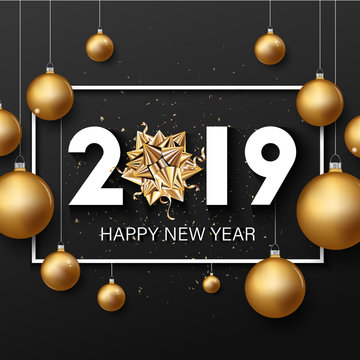 Happy new year lettering and golden style background