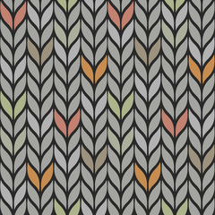 Seamless vector ornamental pattern in gray colors with bright spots. Knitting imitation.