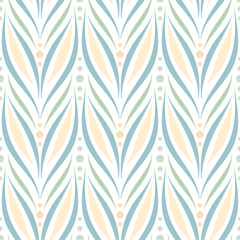 Seamless vector chevron pattern with abstract floral motif in pastel blue colors on white background