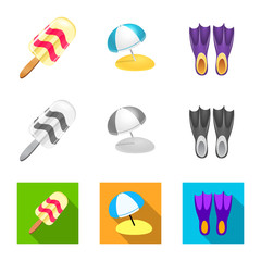 Vector design of equipment and swimming logo. Set of equipment and activity stock symbol for web.