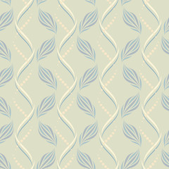 Seamless vector wavy pattern with abstract floral and geometric elements in pastel colors