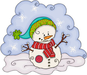 Christmas illustration with cute snowman
