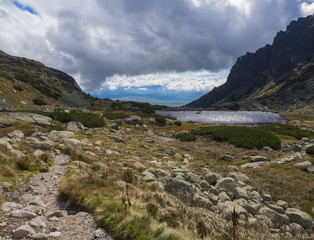 Pleso nad Skokom, beautiful mountain lake in Mlynicka Dolina Valley with footpath trail in High Tatras mountain, Vysoke Tatry , Slovakia © Kristyna