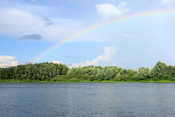 Wonderful rainbow over the river Desna in Ukraine