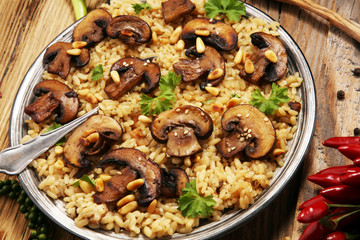 risotto with mushrooms, fresh herbs and parmesan cheese